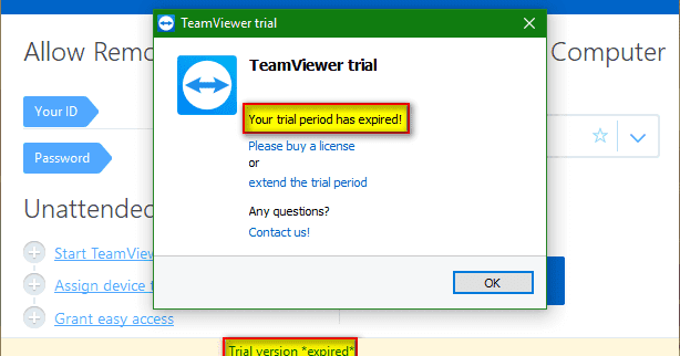remove free trial from teamviewer